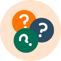 Rond beige avec à l'intérieur 3 rond de différentes couleurs qui contiennent des points d'interrogations