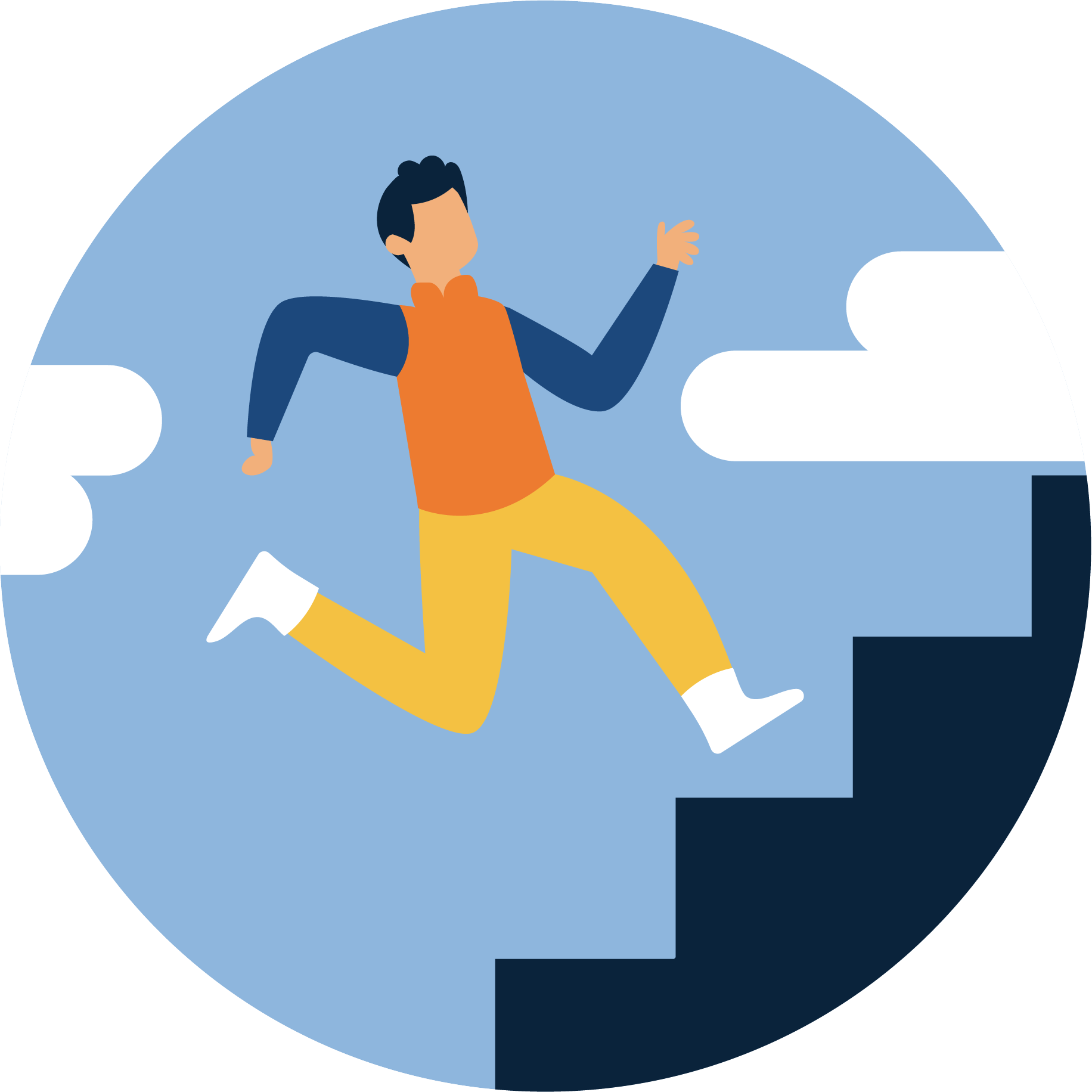 Illustration représentant un homme qui monte des escaliers