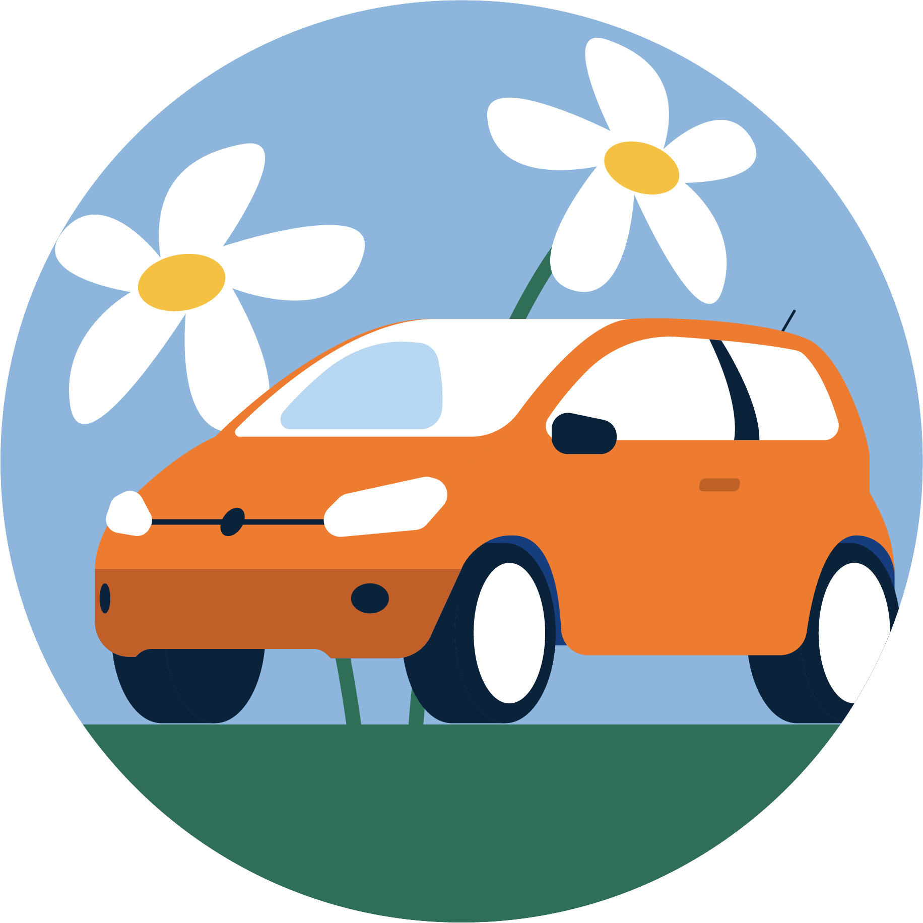 illustration représentant une voiture avec des fleurs