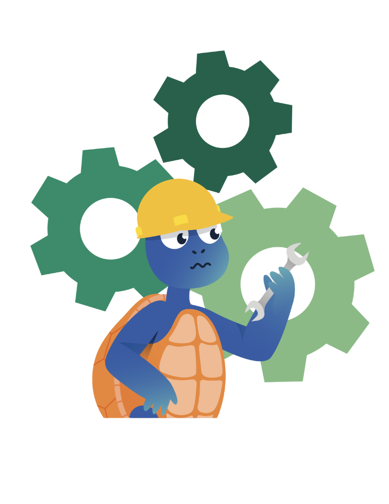 Coda avec un casque de chantier et derrères des engrenages